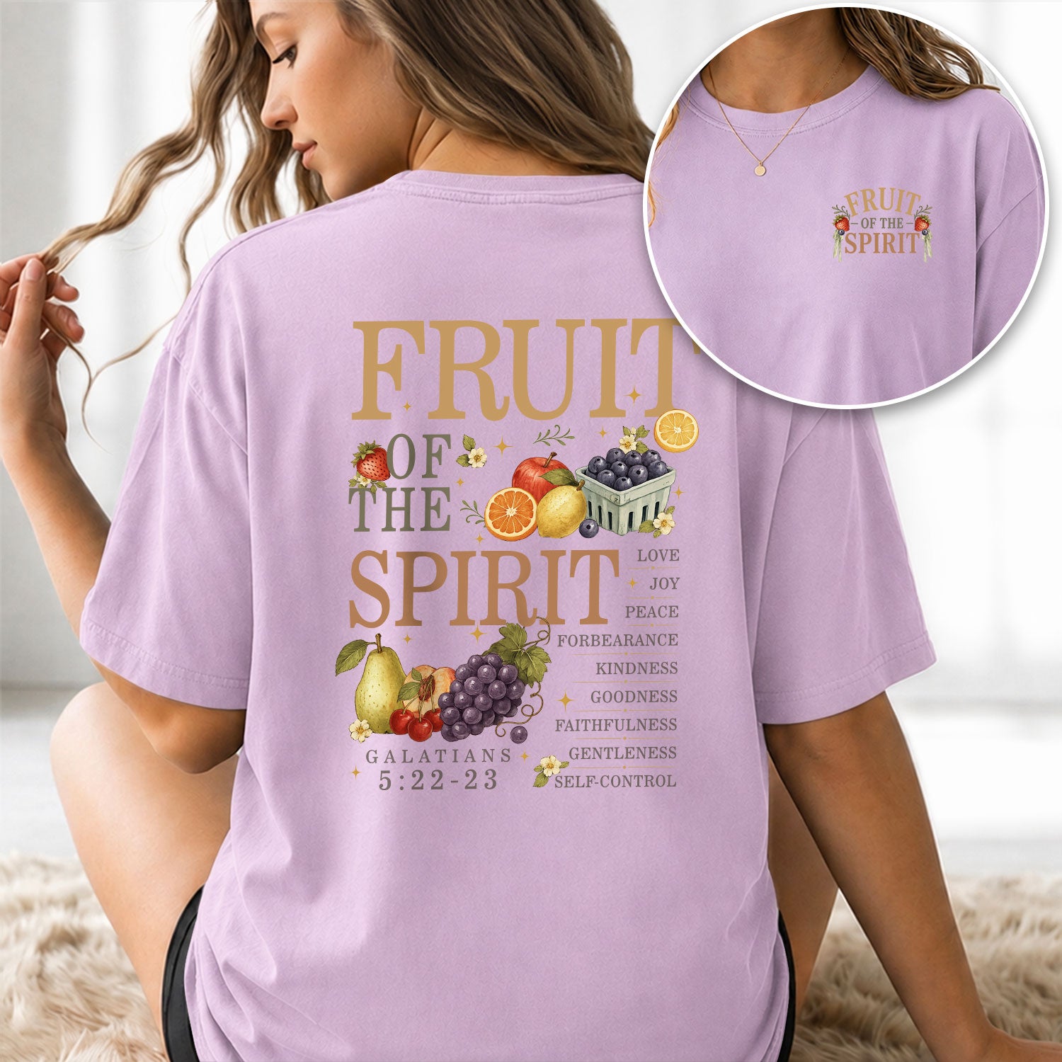Fruit Of The Spirit Galatians Scripture Pink Cute Christian Tee For Women Apparel