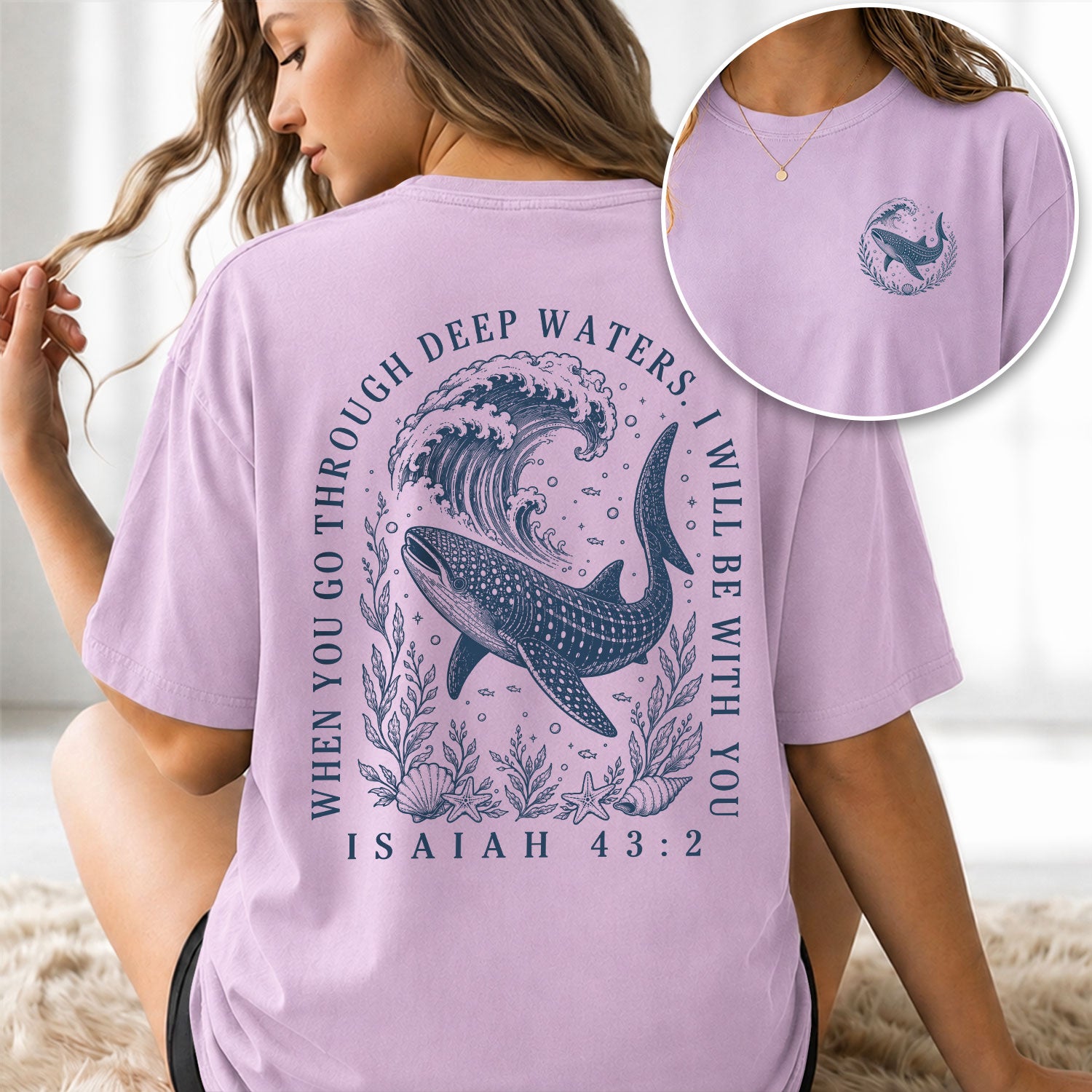 Whale Shark Isaiah 43 2 T-Shirt When You Go Through Deep Waters Christian Faith Outfit