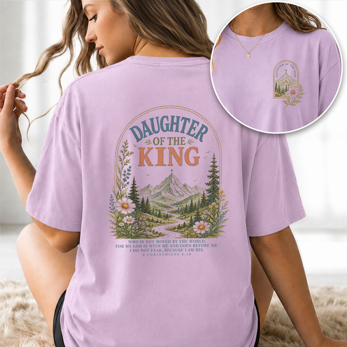 Inspirational Christian Daughter King Mountain Aesthetic Women Graphic Tee Shirt Vintage - Rust Field Wear