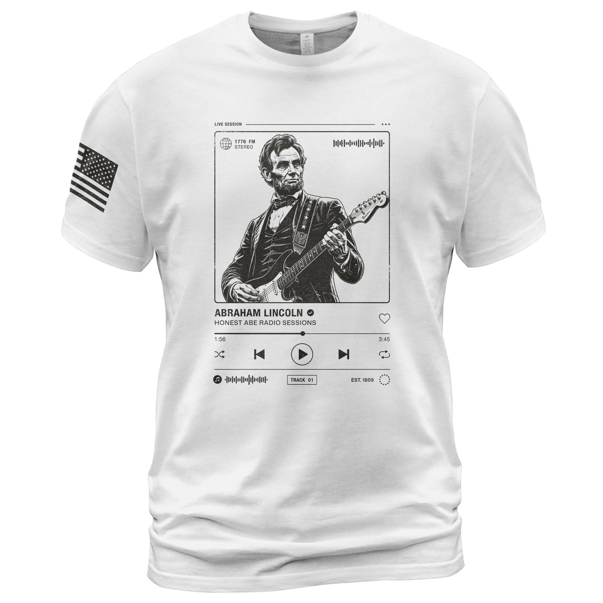 Abraham Lincoln Guitar Shirt Music Player Graphic Tee Patriotic Sketch Shirt - Rust Field Wear