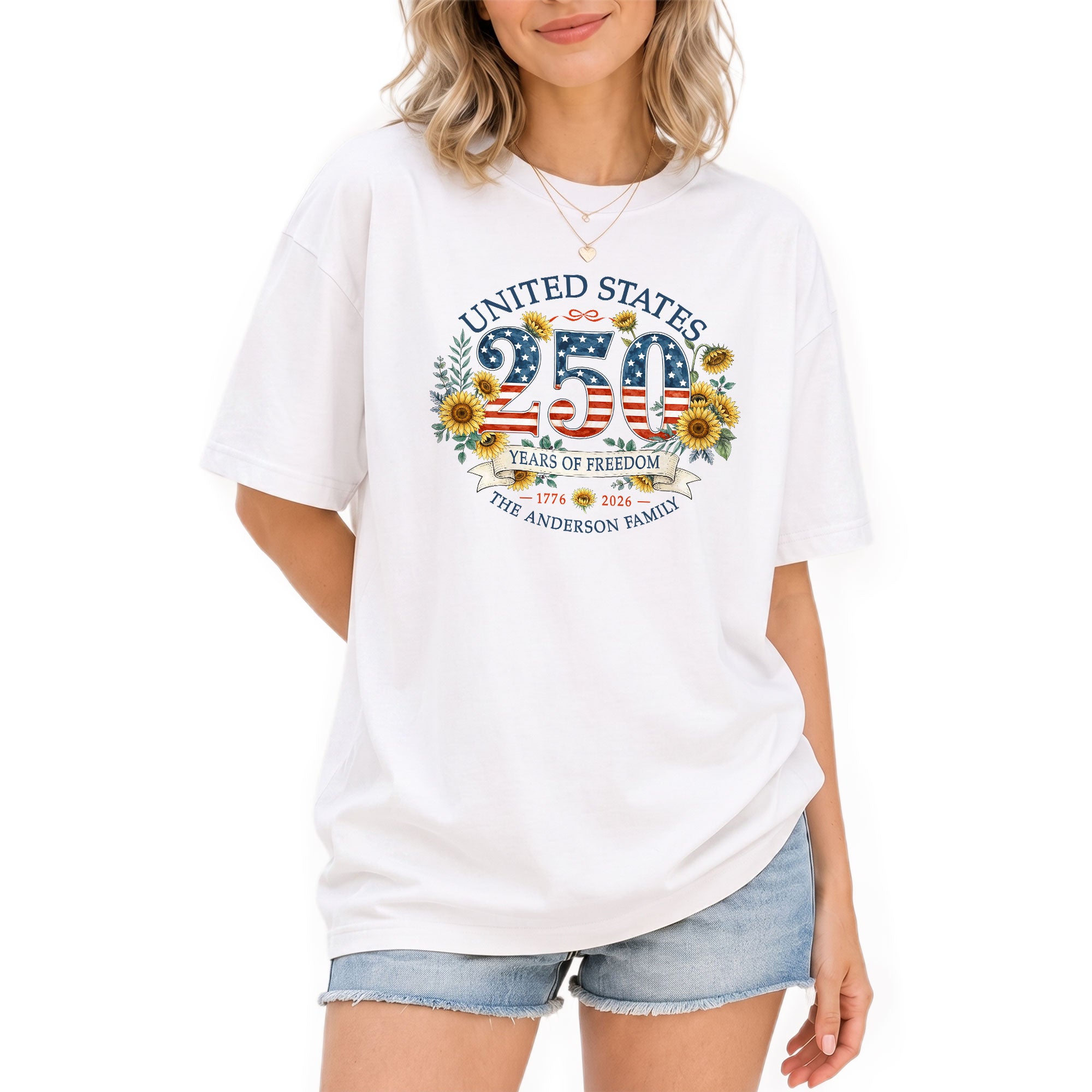 Custom Family Shirt Vintage 4th of July Patriotic 250th Years of Freedom 1776 2026 Sunflower - Rust Field Wear