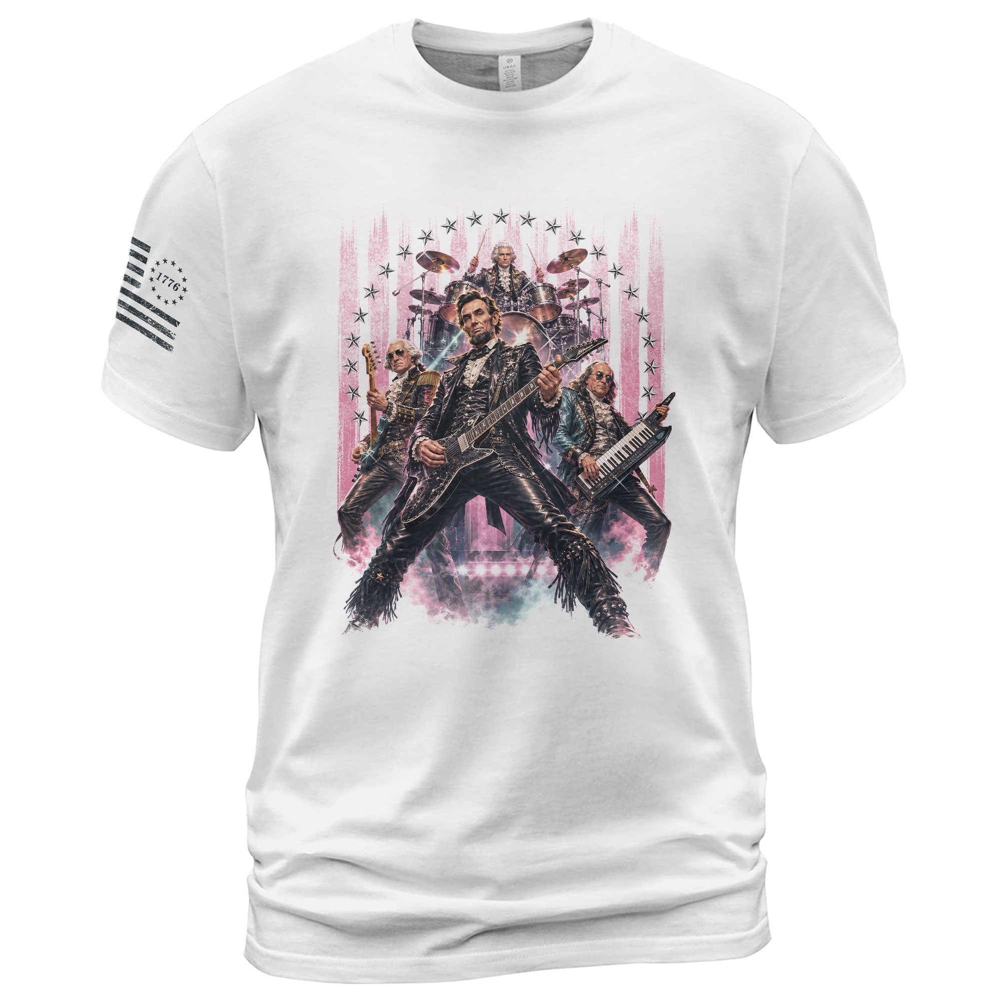 Vintage Patriotic Rock Band T-Shirt - Abraham Lincoln Guitar Graphic Apparel Tee - Rust Field Wear