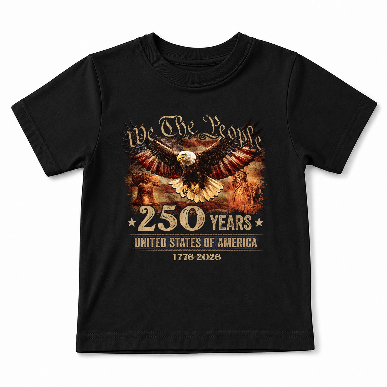 250 Years Kids T-Shirt We The People Patriotic Eagle Statue of Liberty 1776-2026 Youth