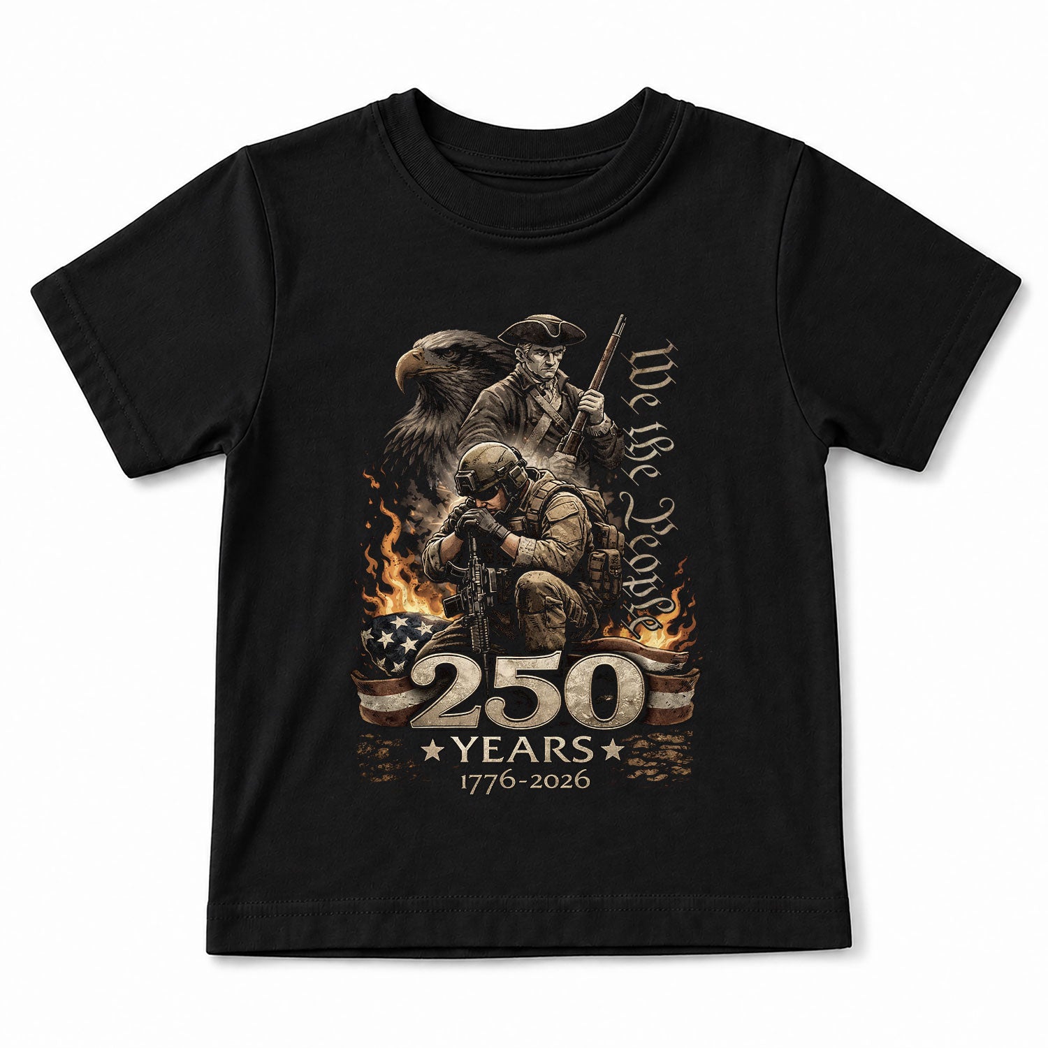 We The People 250 Years Kids T-Shirt Patriotic Military Soldier 1776-2026 Youth Tee