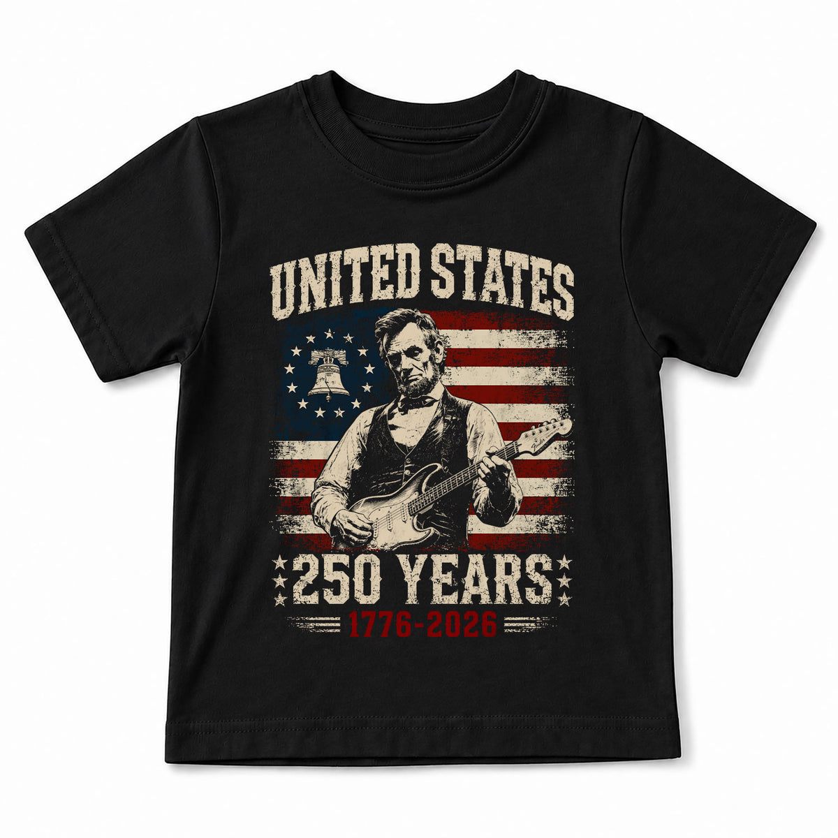 T-Shirt Kid Patriotic 1776-2026 America 250 Years Abraham Lincoln Guitar Children Shirt - Rust Field Wear