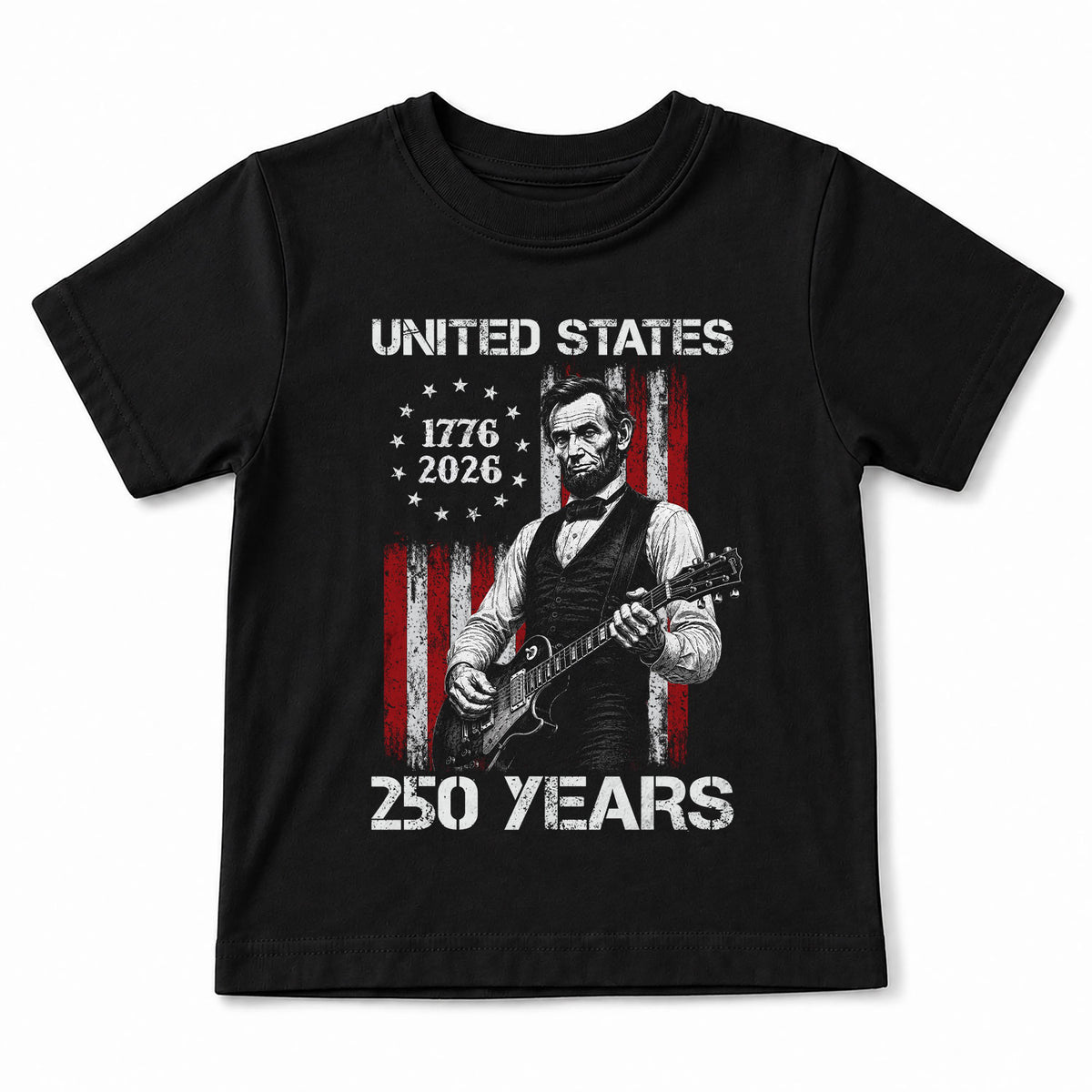 T-Shirt Kid Stars 1776-2026 America 250 Years Abraham Lincoln Guitar Boys Girls Tee - Rust Field Wear