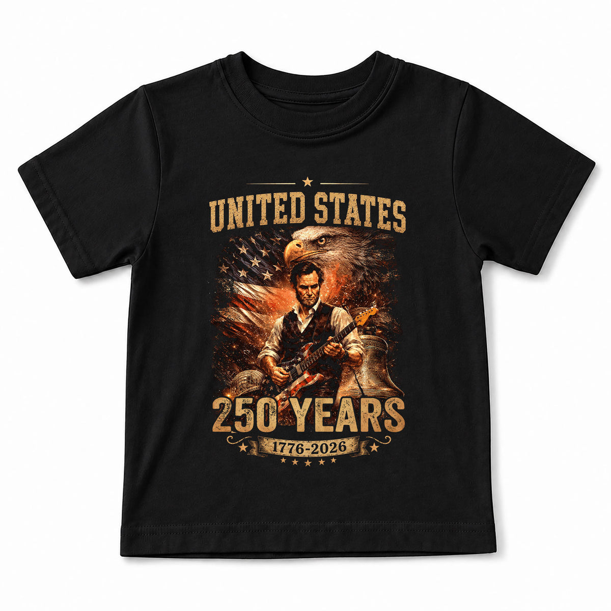Kids America 250 Years T-Shirt 1776–2026 Lincoln Eagle Patriotic Youth Graphic Tee - Rust Field Wear