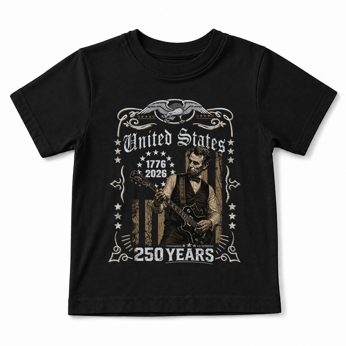 America 250 Years Kids Shirt 1776–2026 Lincoln Music Patriotic Youth Tee - Rust Field Wear