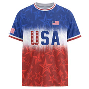 Navy Orange USA Soccer Jersey Patriotic Stars Stripes American Football Shirt Fan Apparel Tee - Rust Field Wear
