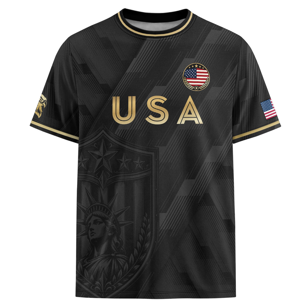 Black Adult Soccer Jersey Gold Style Iconic USA Eagle Graphic Team Training Shirt - Rust Field Wear