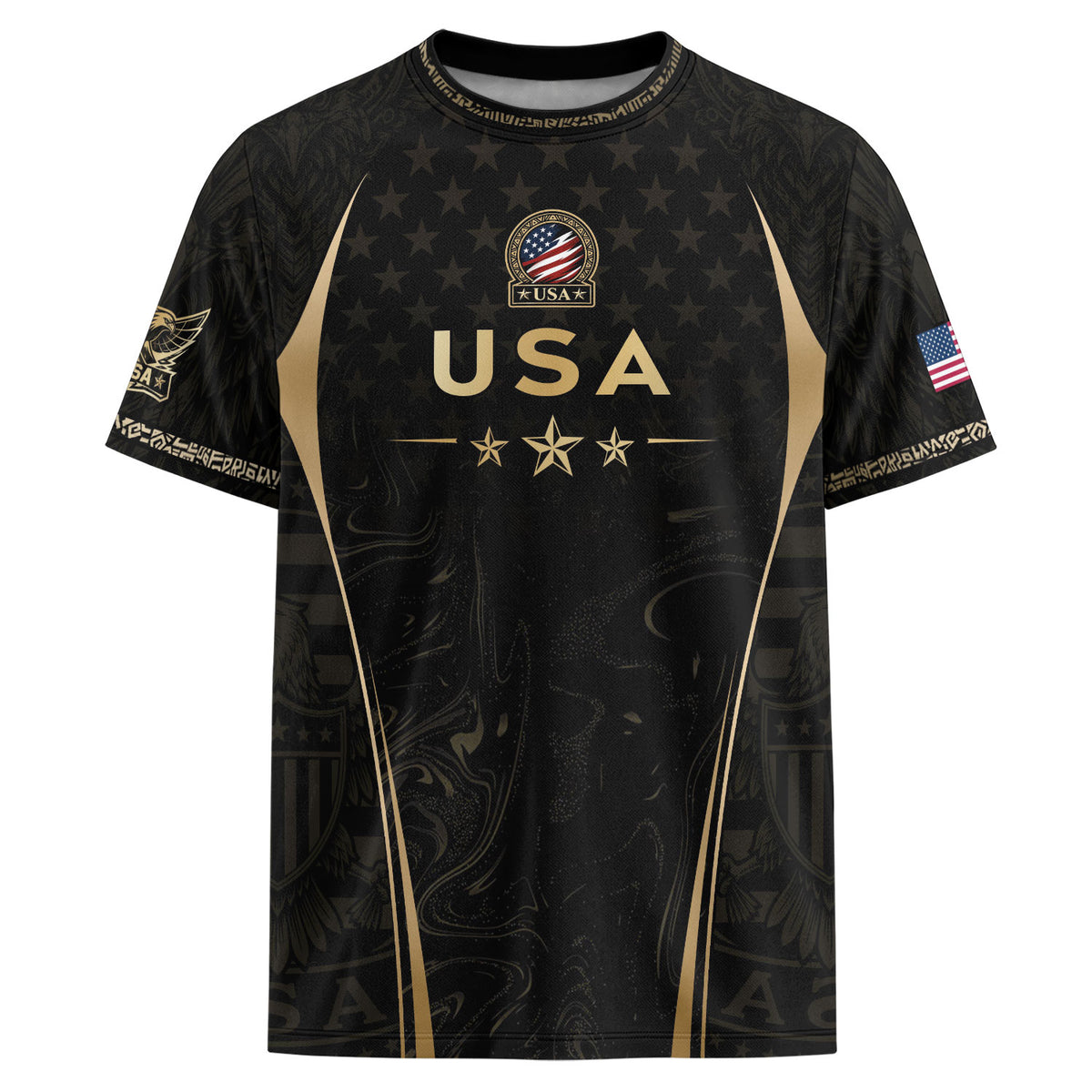 Adult Soccer Jersey Black Gold Style Iconic USA Eagle Graphic Team Training Shirt - Rust Field Wear