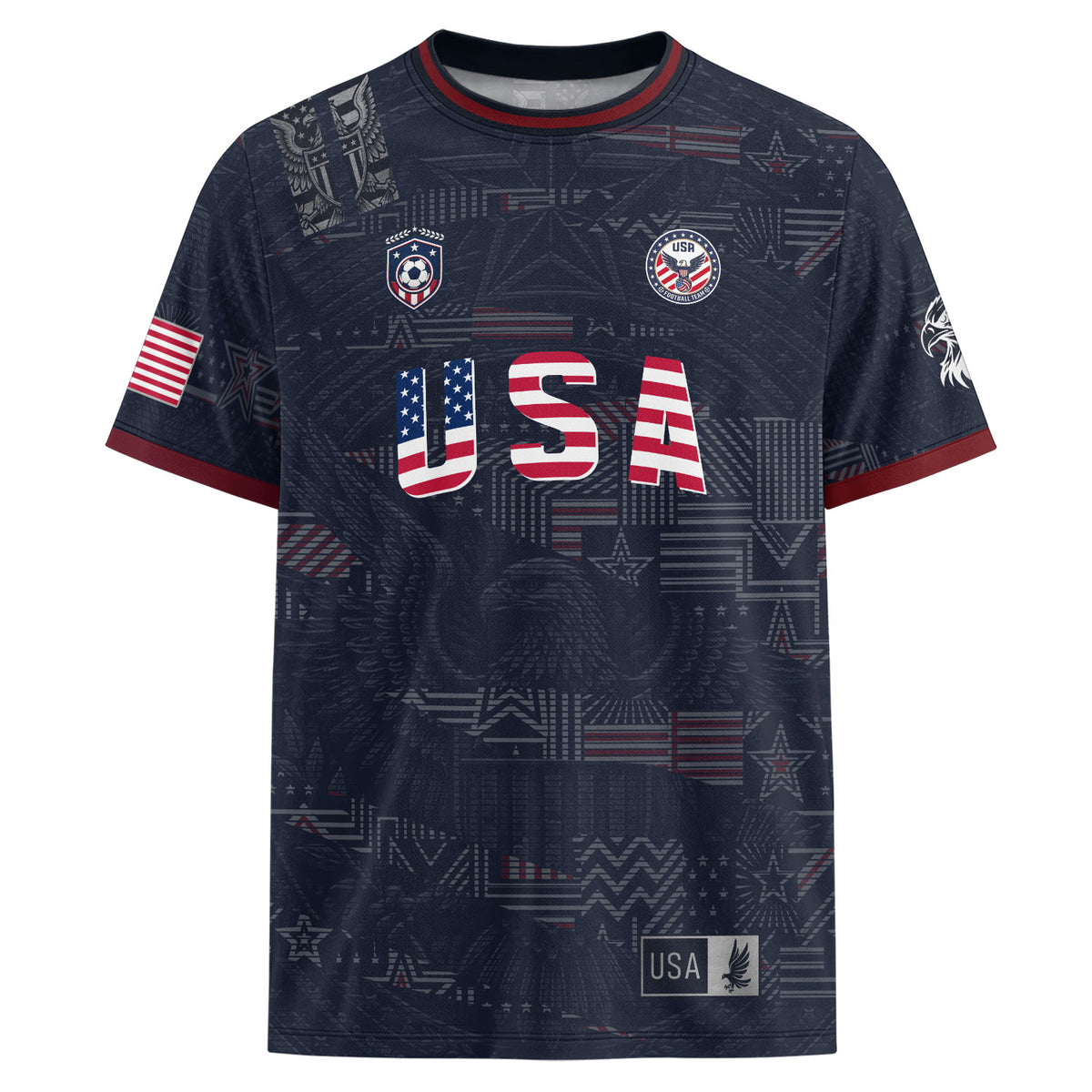 Adult Men Women USA Soccer Jersey Patriotic Flag Letters United States Fan Shirt - Rust Field Wear