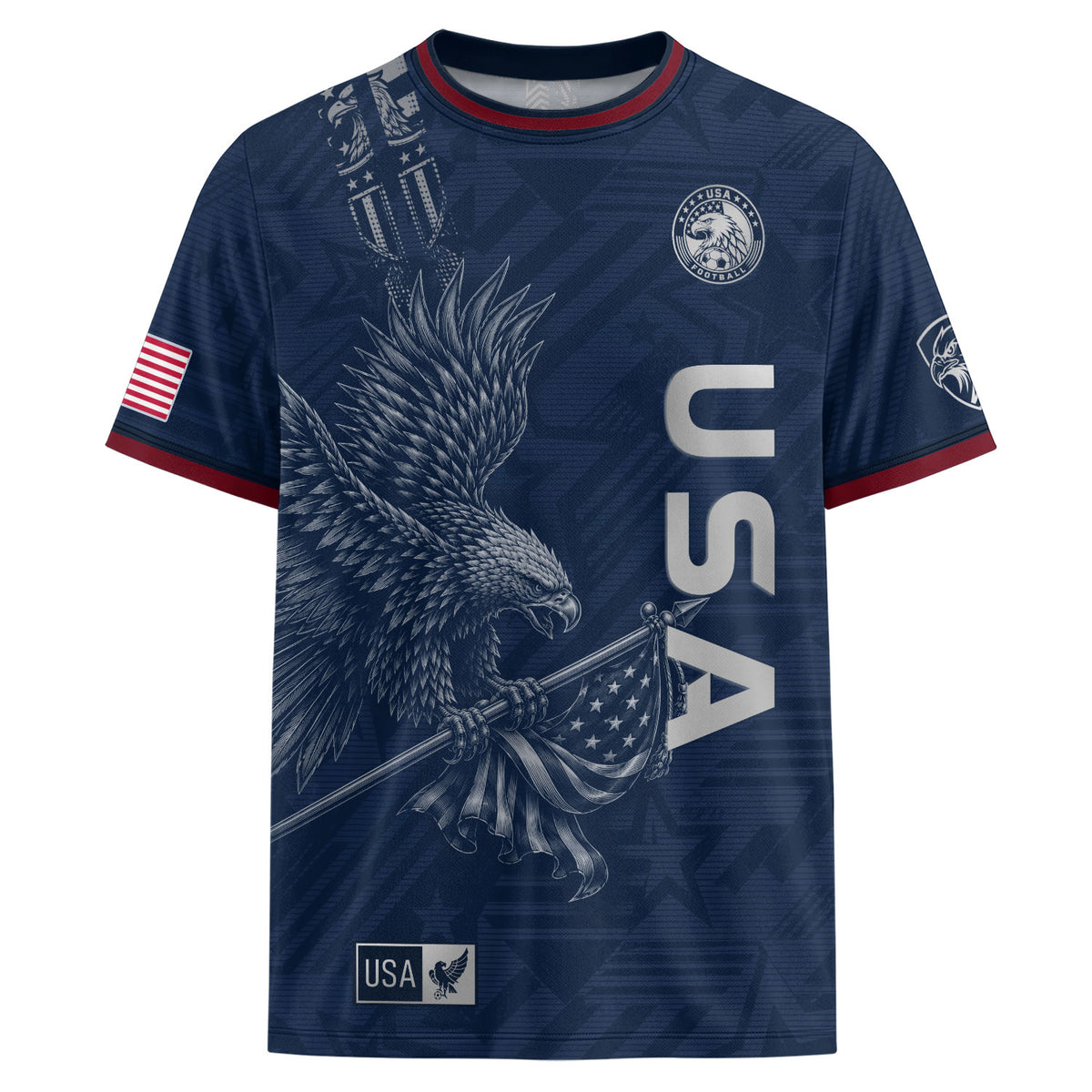 Patriotic Eagle Adult USA Soccer Jersey Navy Blue Shirt United States Football Tee - Rust Field Wear