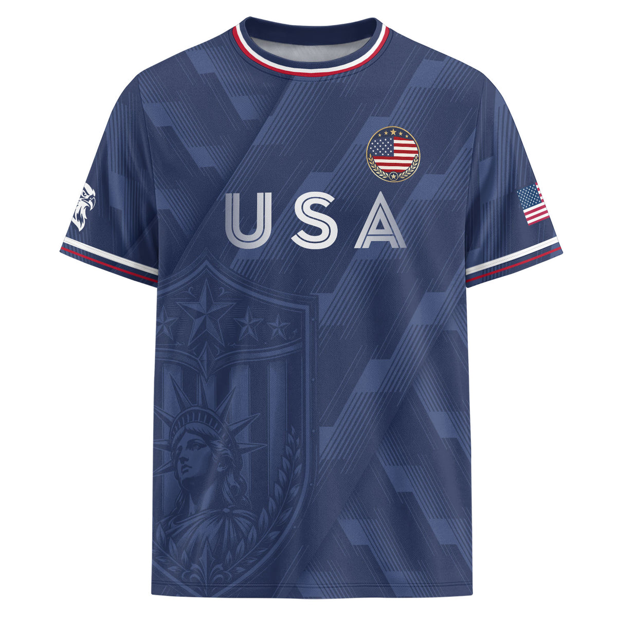 Navy Blue USA Soccer Jersey Patriotic Eagle Graphic Football Shirt for Men American Pride Sports Fan Apparel - Rust Field Wear