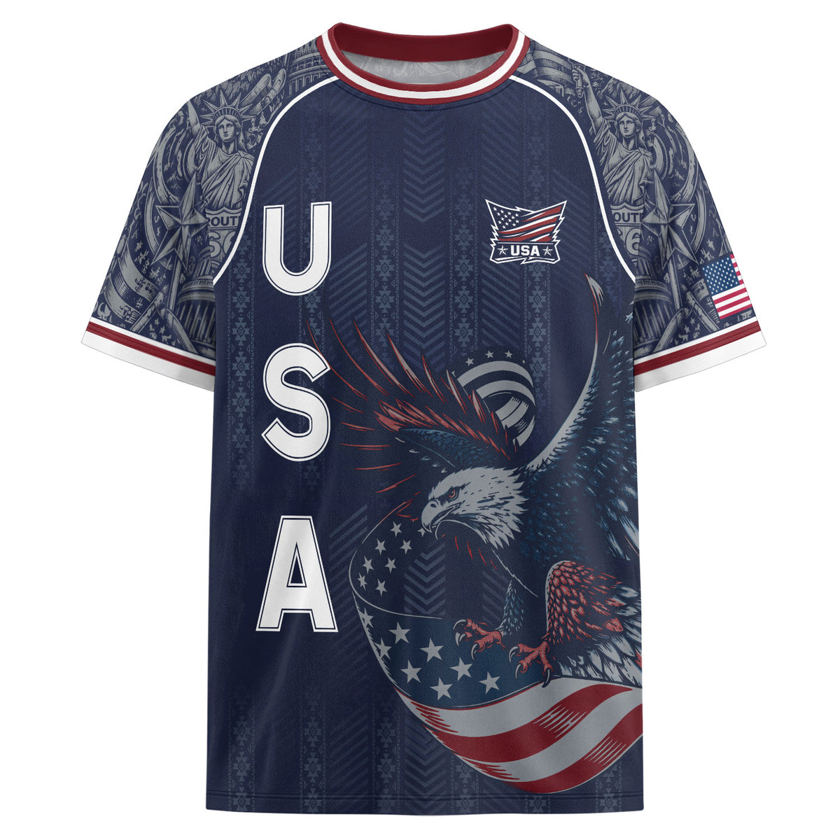 Navy Blue USA Soccer Jersey Bald Eagle Football Shirt Patriotic American Flag Sports Fan Apparel for Men - Rust Field Wear