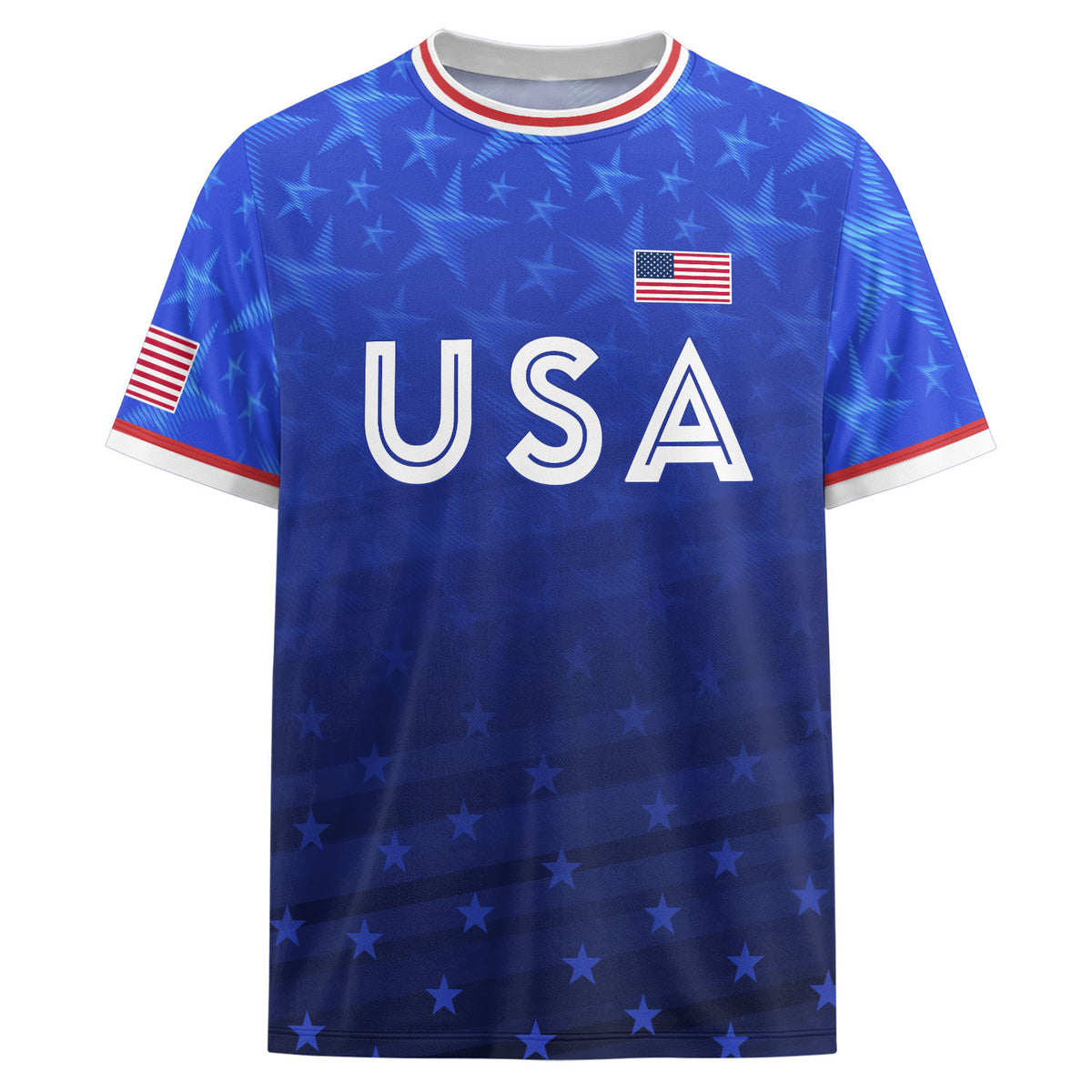 USA Soccer Jersey Adult Blue Patriotic Stars Shirt American Football Team Tee