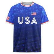 USA Soccer Jersey Adult Blue Patriotic Stars Shirt American Football Team Tee