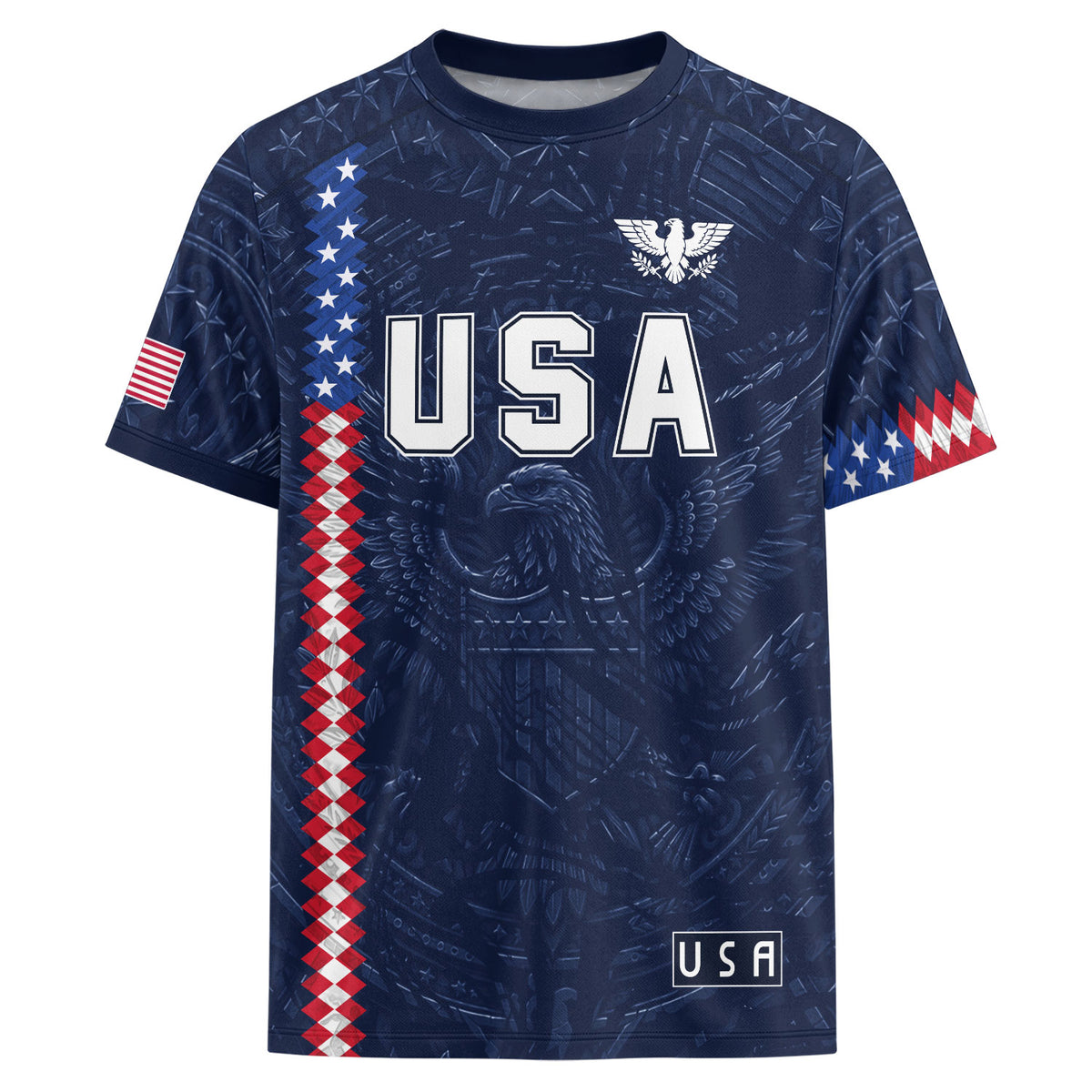 USA Soccer Jersey Men Navy Blue Eagle Flag Pattern Patriotic Football Shirt