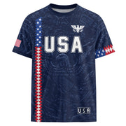 USA Soccer Jersey Men Navy Blue Eagle Flag Pattern Patriotic Football Shirt