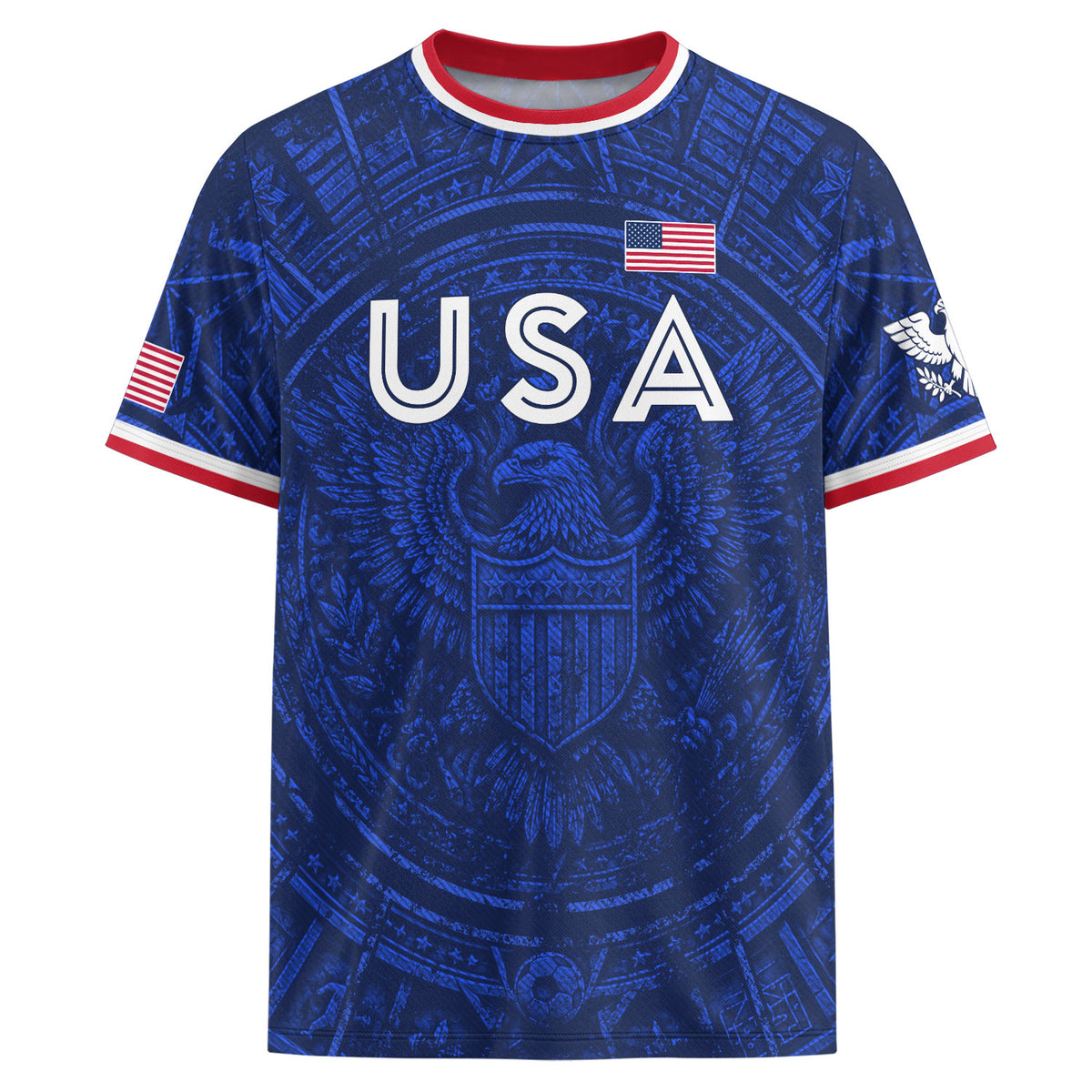 USA Soccer Jersey Men Royal Blue Eagle Graphic Patriotic Football T-Shirt
