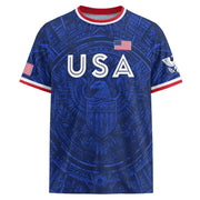 USA Soccer Jersey Men Royal Blue Eagle Graphic Patriotic Football T-Shirt