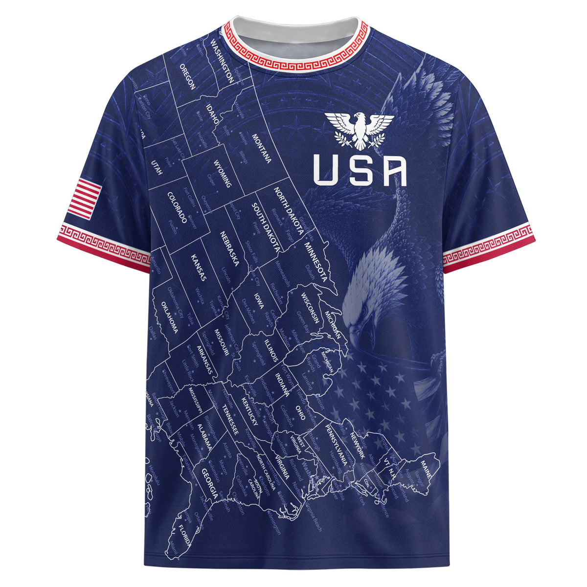 USA Soccer Jersey Men Navy Blue Eagle Map Graphic Patriotic Football T-Shirt