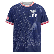 USA Soccer Jersey Men Navy Blue Eagle Map Graphic Patriotic Football T-Shirt