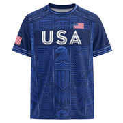 USA Soccer Jersey Men Navy Blue Eagle Star Pattern Patriotic Football T-Shirt