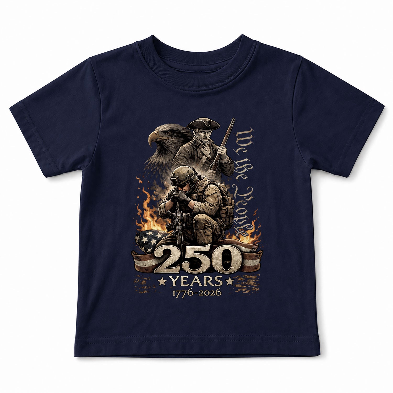 We The People 250 Years Kids T-Shirt Patriotic Military Soldier 1776-2026 Youth Tee