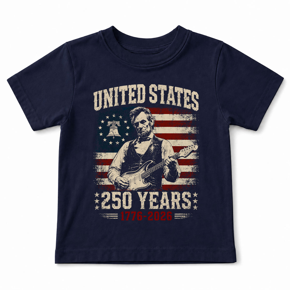 T-Shirt Kid Patriotic 1776-2026 America 250 Years Abraham Lincoln Guitar Children Shirt - Rust Field Wear