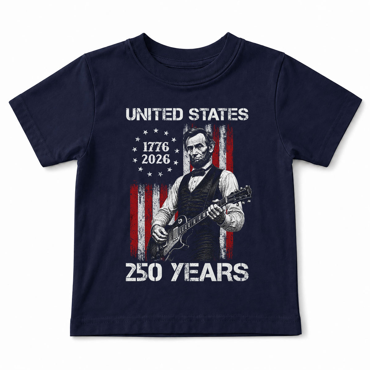 T-Shirt Kid Stars 1776-2026 America 250 Years Abraham Lincoln Guitar Boys Girls Tee - Rust Field Wear
