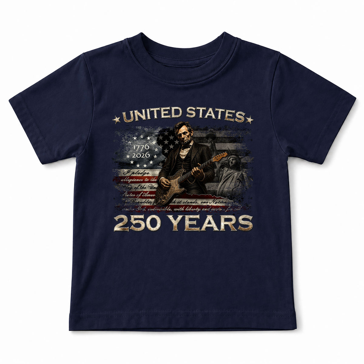 Kids America 250 Years T-Shirt 1776–2026 Lincoln Patriotic Guitar Youth Tee - Rust Field Wear