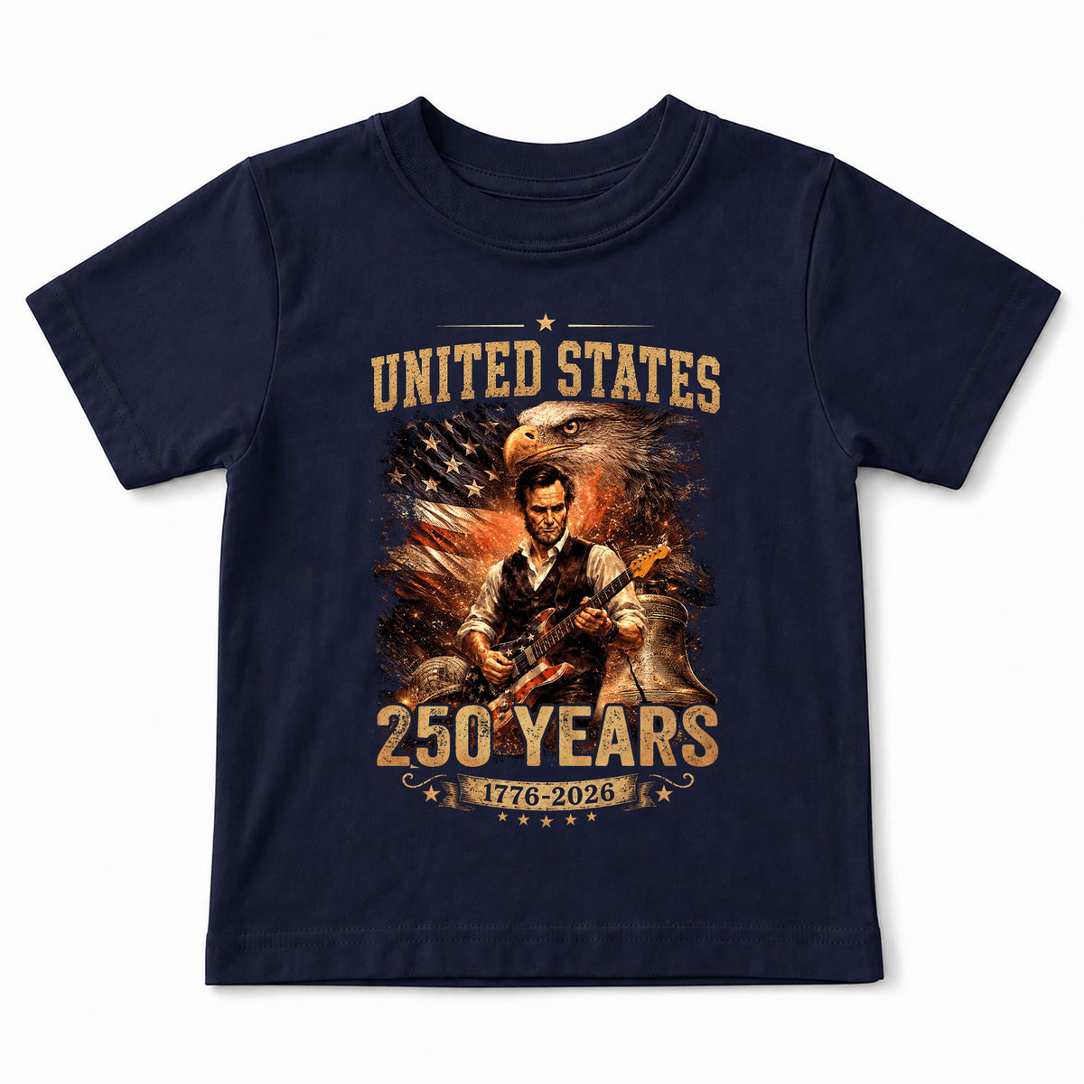 Kids America 250 Years T-Shirt 1776–2026 Lincoln Eagle Patriotic Youth Graphic Tee - Rust Field Wear