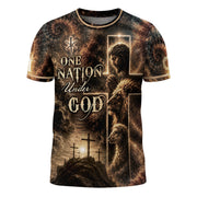 One Nation Under God Christian Praying Jesus Lion Lamb Cross Graphic Tee Faith Graphic, Christian Tee Shirts - Christian Shirts for Men - Rust Field Wear