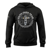Faith Over Fear Lion Cross Crown of Thorns Psalms 118:6 Hoodie - Rust Field Wear