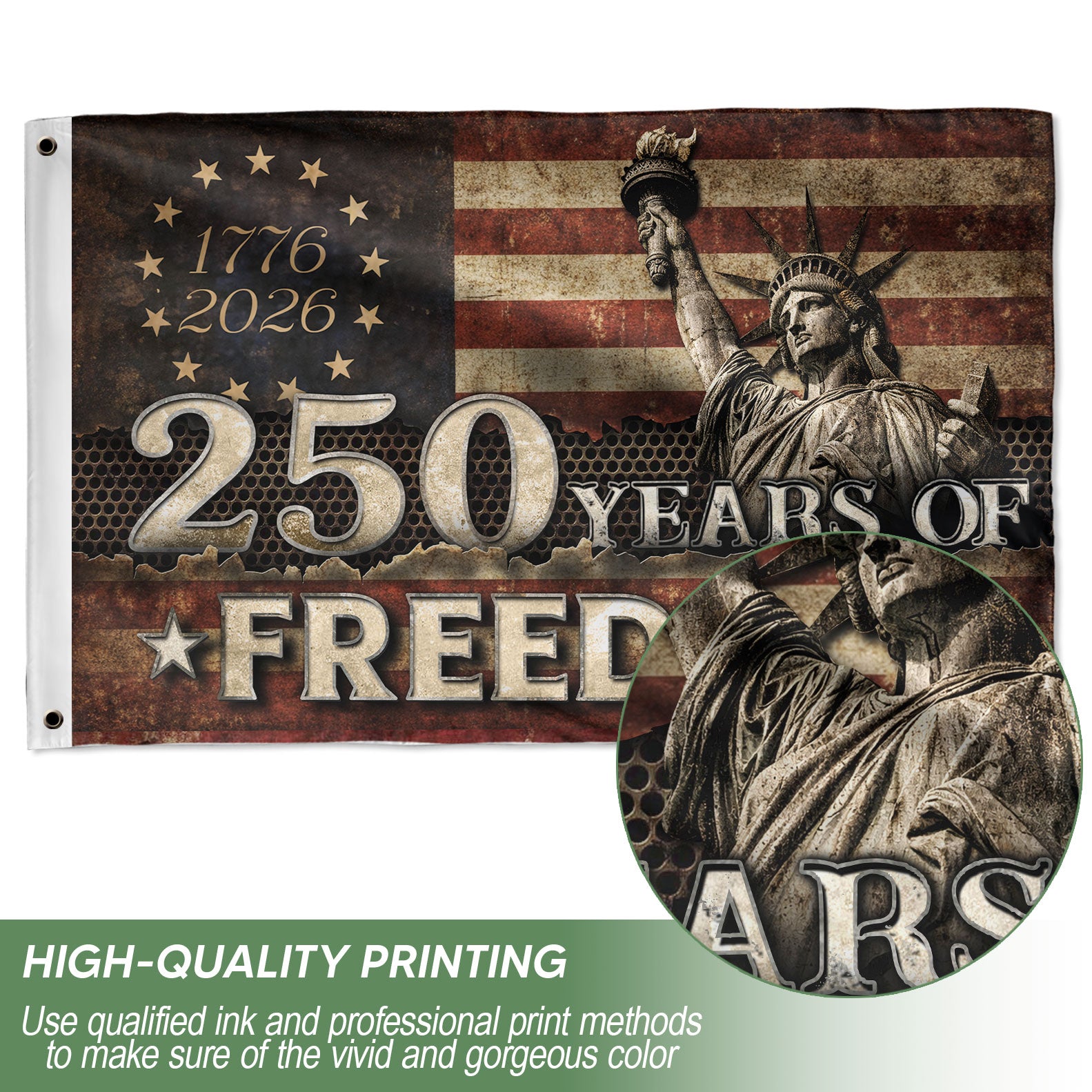 250 Years of Freedom Flag 1776–2026 – Double-Sided Patriotic American Décor - Rust Field Wear