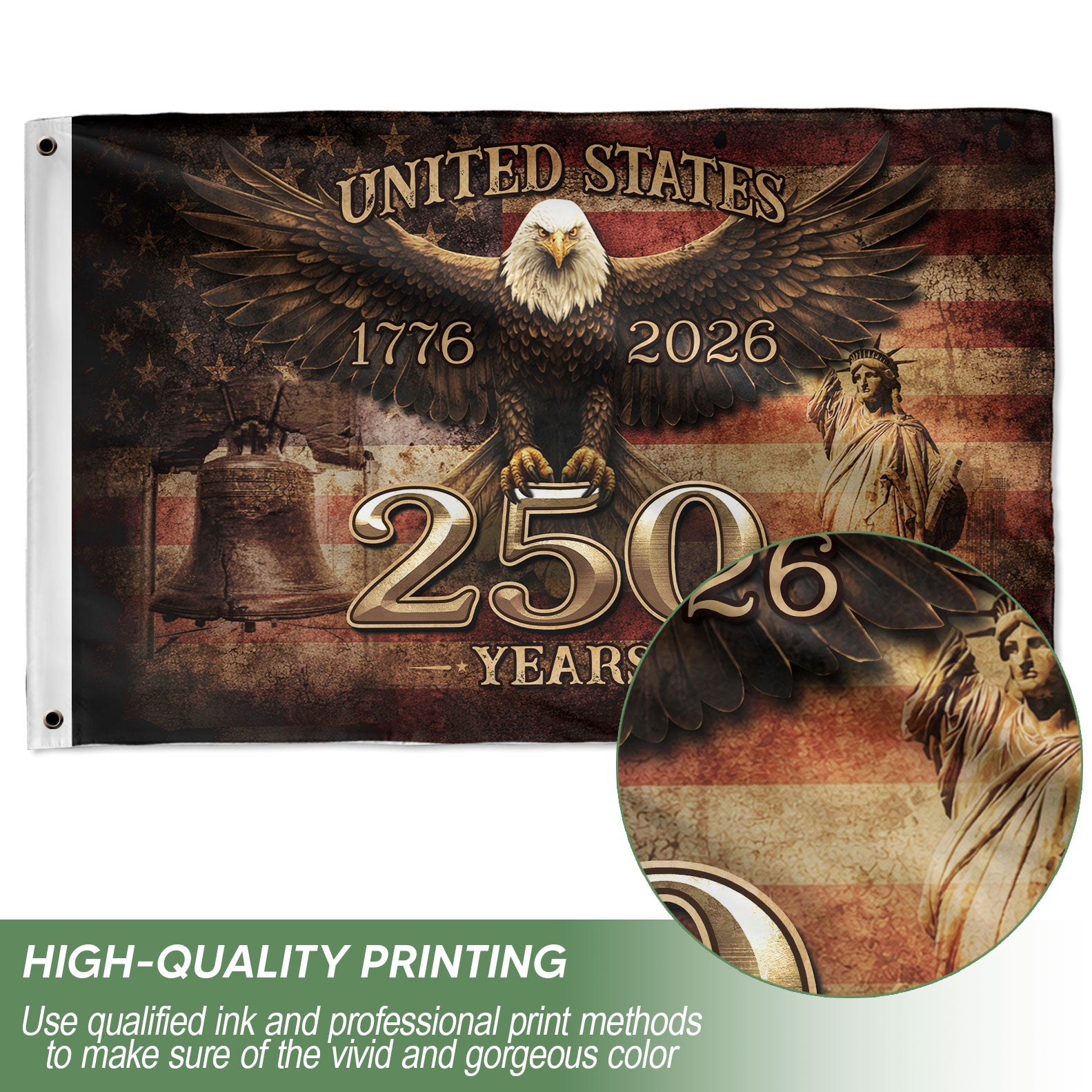 United States 250 Years Flag 1776–2026 – Eagle Patriotic American Décor