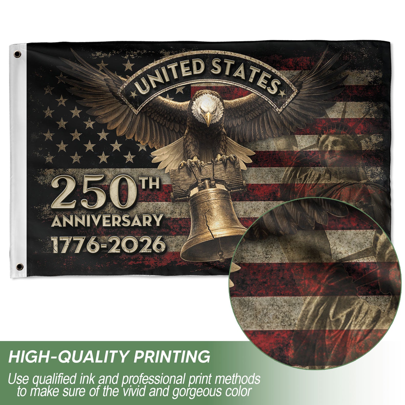 United States 250th Anniversary Flag 1776–2026 – Eagle & Liberty Bell Patriotic Décor