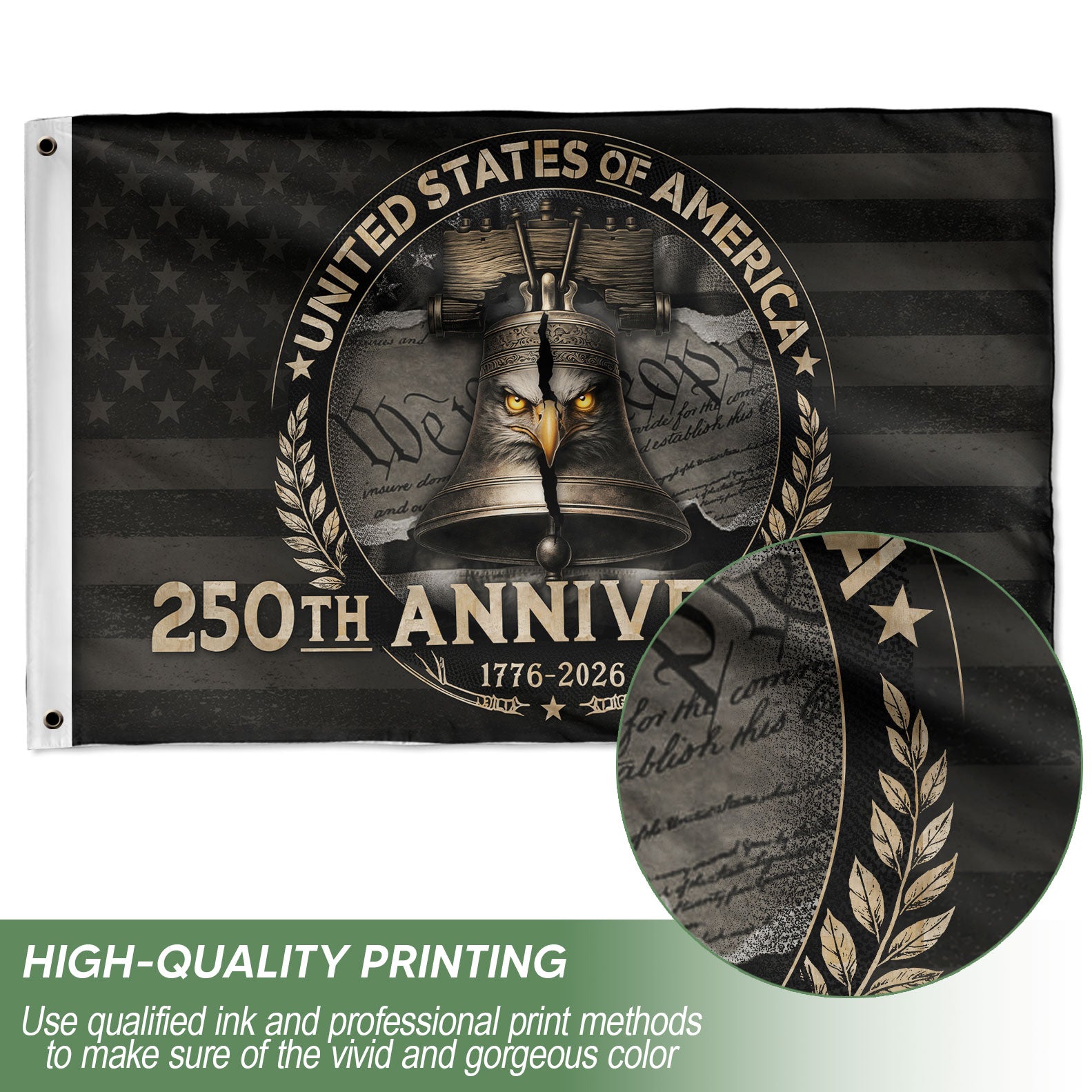 USA 250th Anniversary Flag 1776–2026 – American Flag with Liberty Bell & Eagle Design