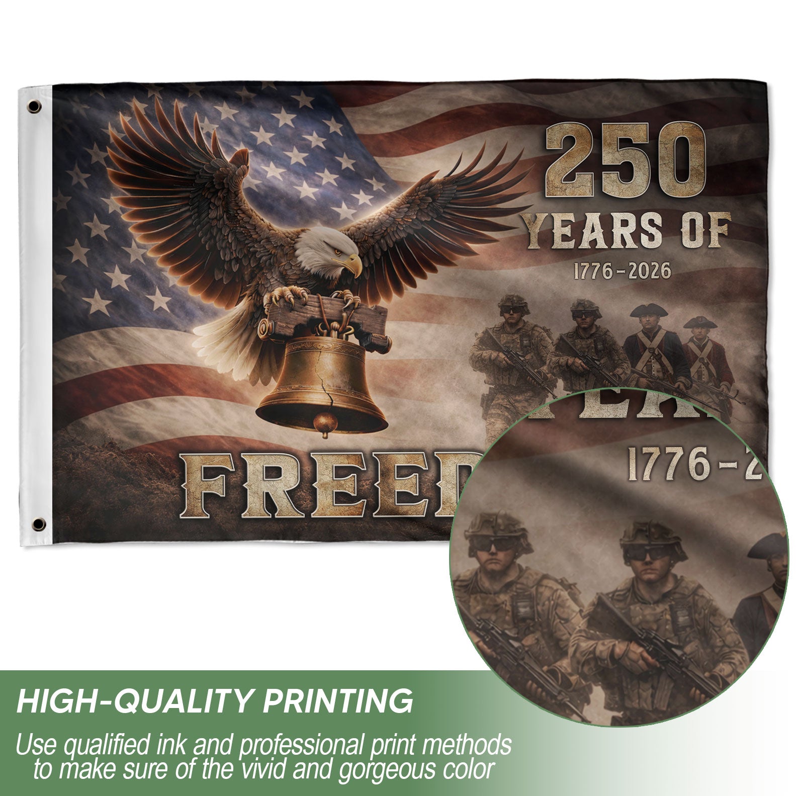 250 Years of Freedom USA Flag 1776–2026 – American Flag with Eagle & Liberty Bell Design