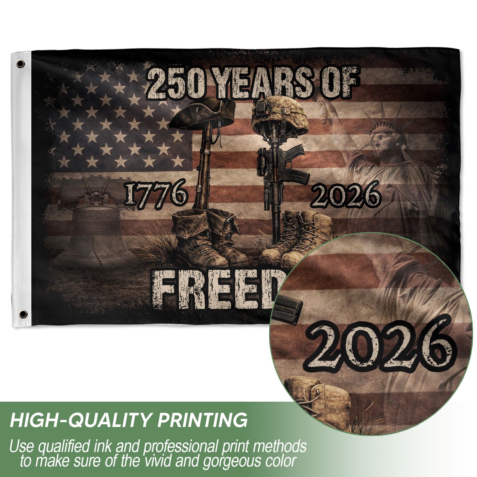 United States 250th Anniversary Flag 1776–2026, American Heritage Patriotic Banner - Rust Field Wear