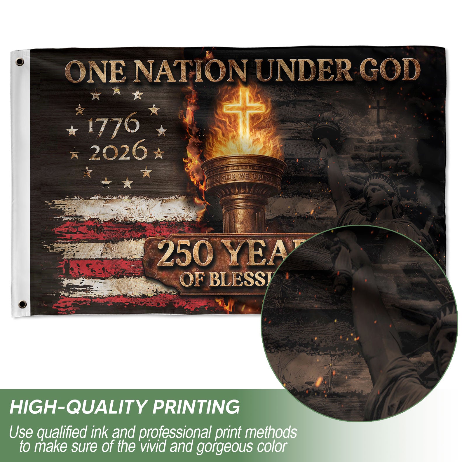 1776–2026 United States 250 Years Christian Freedom Flag Decor