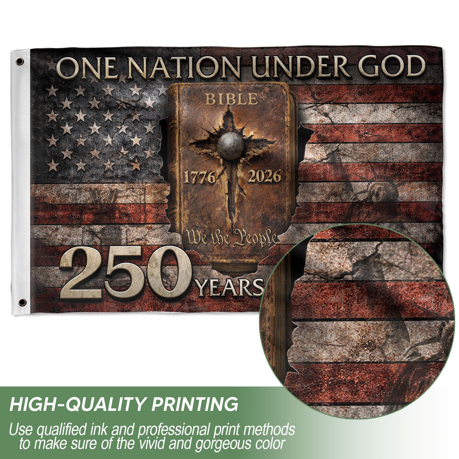 Patriotic USA 250th Celebration Christian Flag Faith Inspired Decor