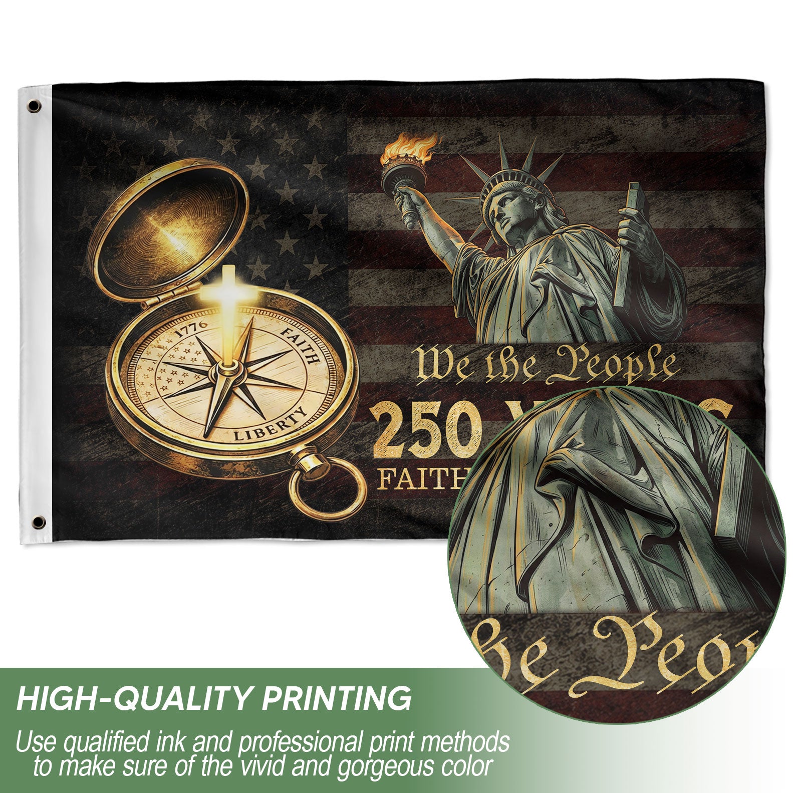 We The People 250 Years Cross Flag 1776–2026 – Faith and Freedom Christian Patriotic Outdoor Flag