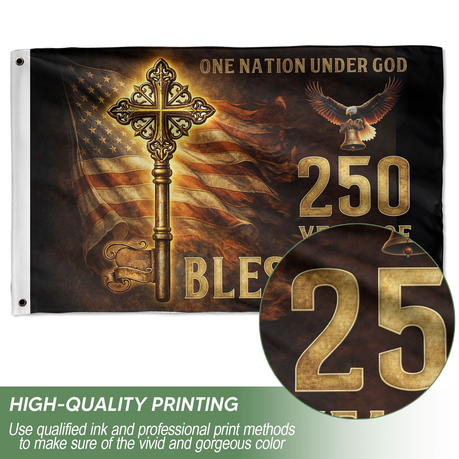 USA 250 Years of Faith Cross Flag – One Nation Under God Christian Outdoor Celebration Flag 1776–2026