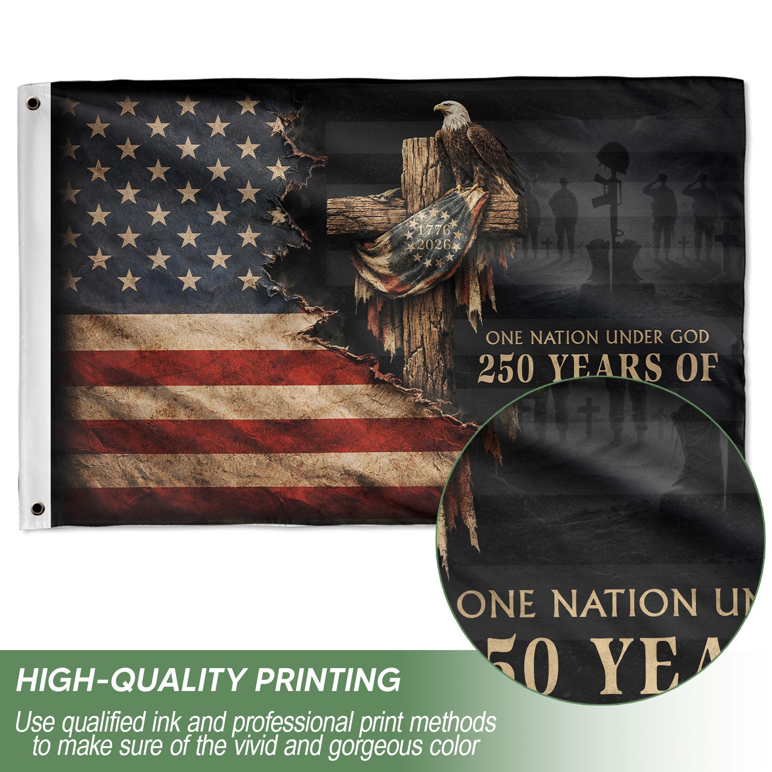 American Christian Freedom Flag 1776–2026 Patriotic Yard Decor - Rust Field Wear