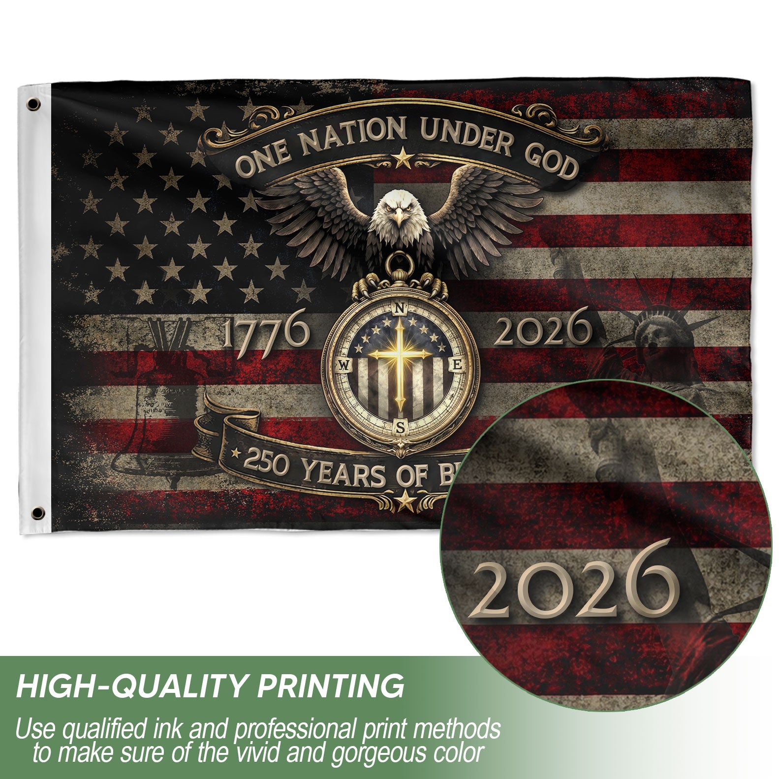 American Christian Faith Flag 250 Years Freedom Celebration Decor - Rust Field Wear
