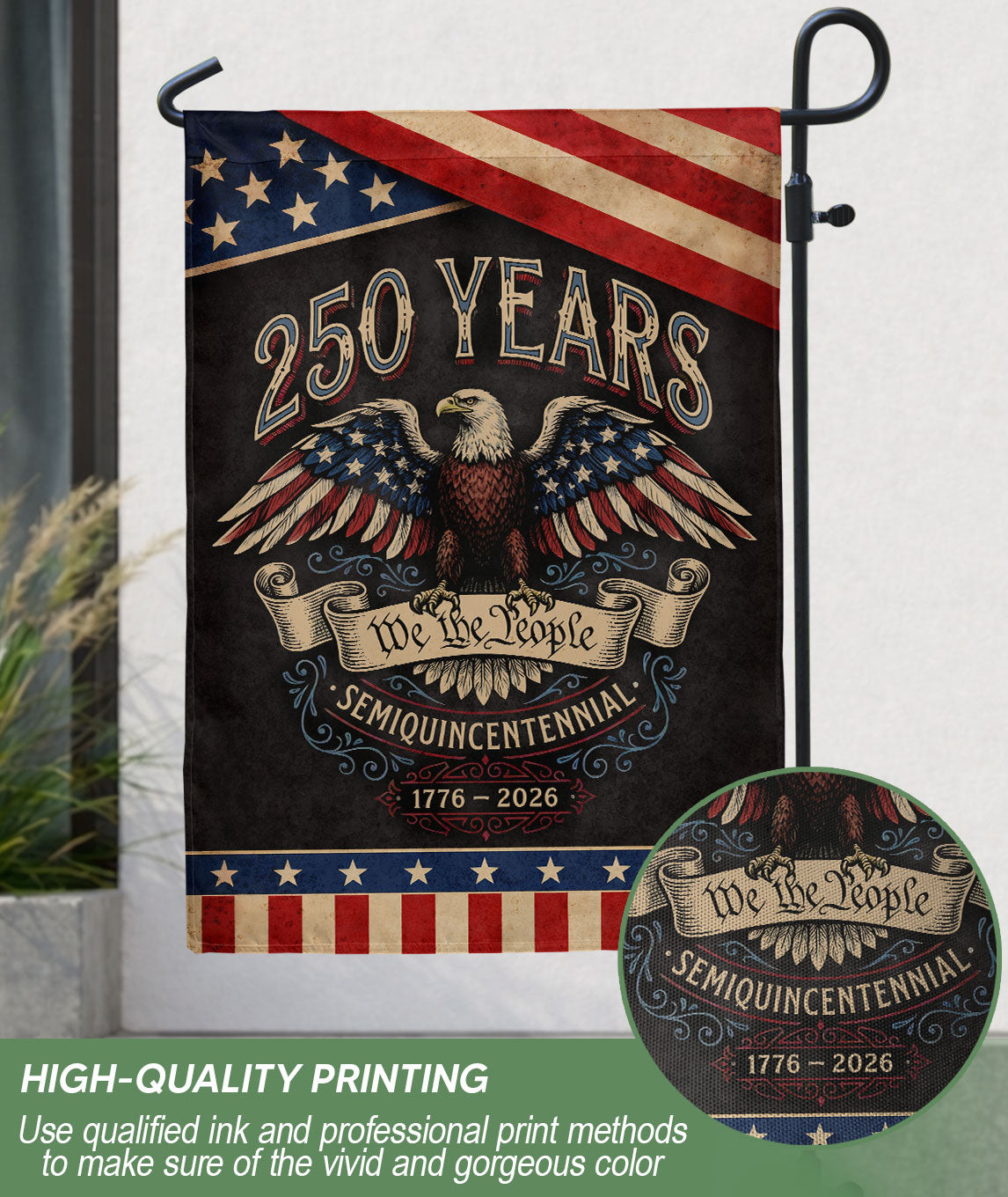America 250th Anniversary 1776-2026 Garden Flag – We The People Bald Eagle 250 Years of Liberty Double Sided USA Flag