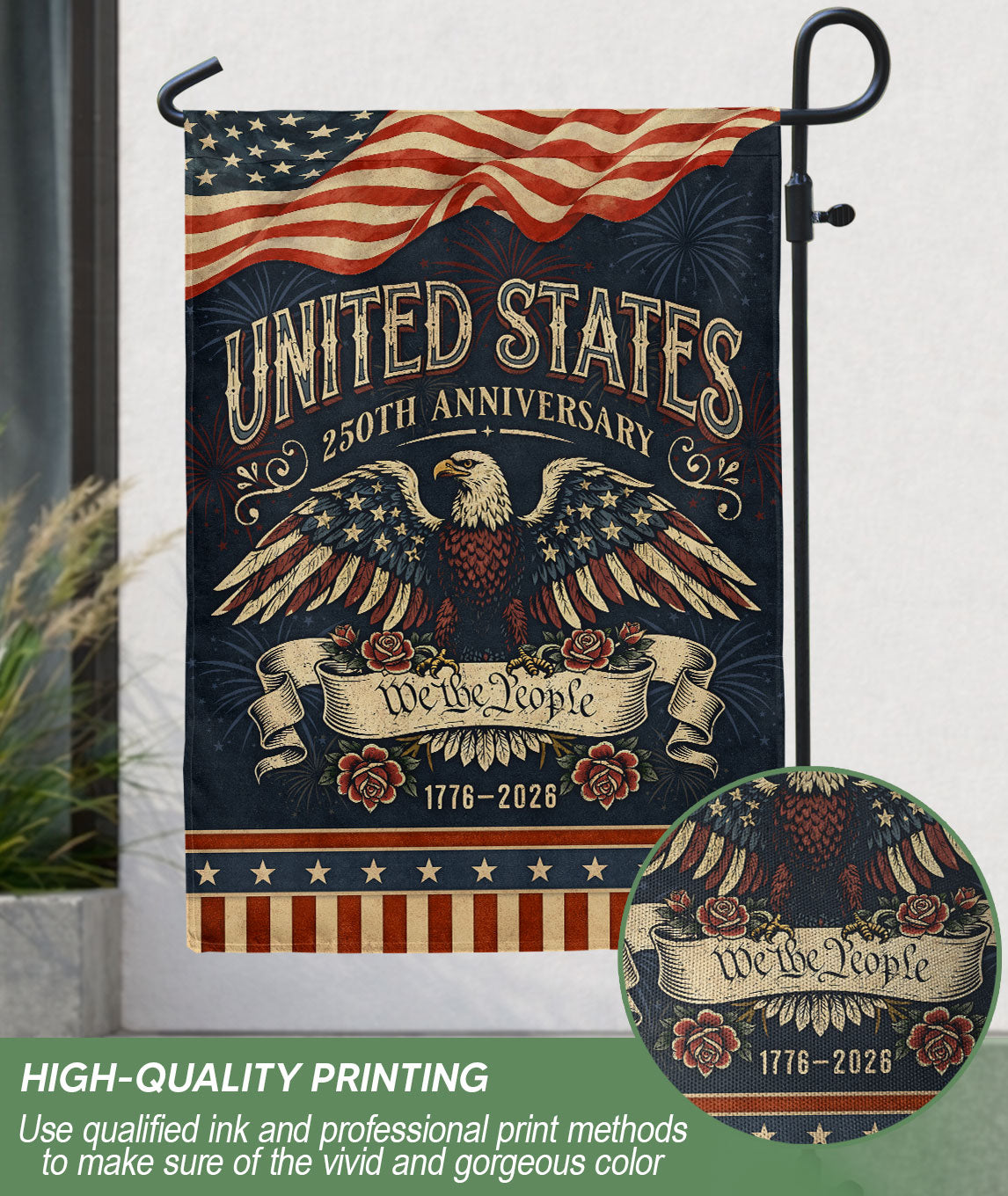 United States 250th Anniversary 1776–2026 House Flag – We The People Bald Eagle Vintage Double Sided Banner