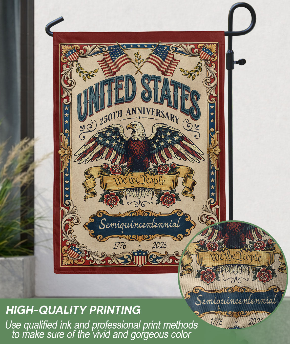 1776-2026 America 250th Anniversary Garden Flag – We The People Bald Eagle 250 Years of Freedom Double Sided Patriotic Printing